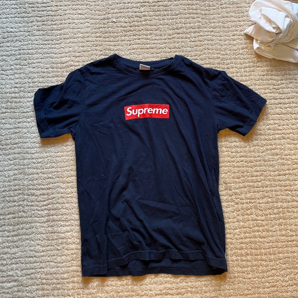Supreme Dark Blue Tee with Red Logo